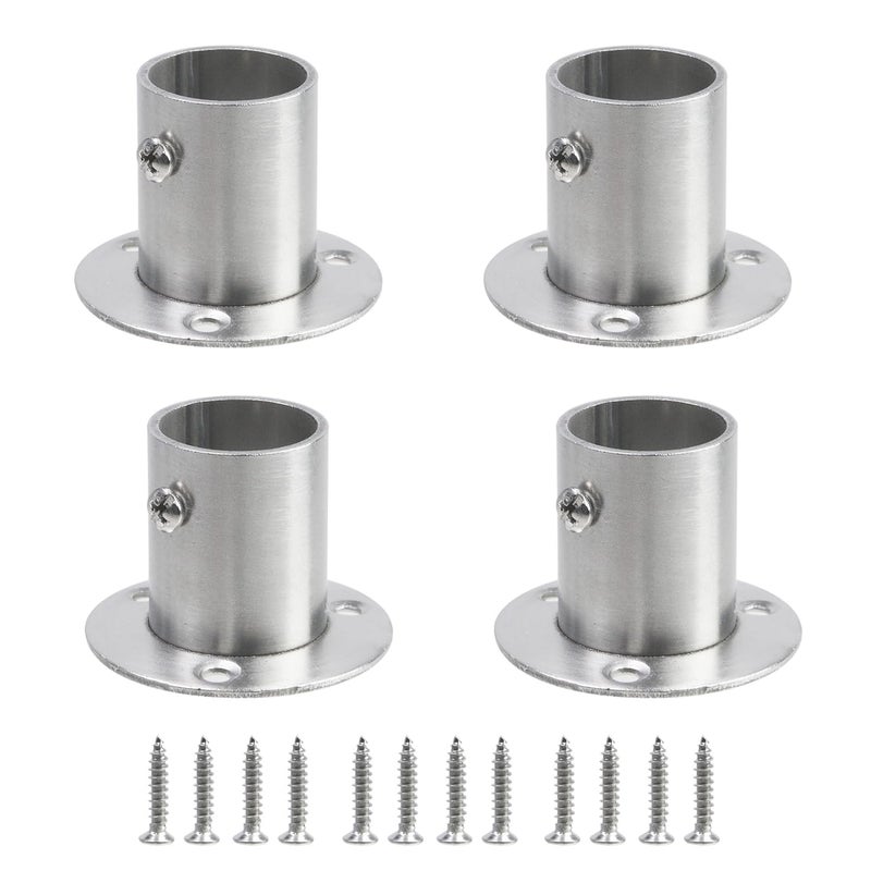 Geesatis 4PCS Total Height 1.57" Fit Diameter 1.0" Pipes High Flange Holder Rod Stainless Steel for Wardrobe Ceiling Mounting Bracket, with Screws - Image 1